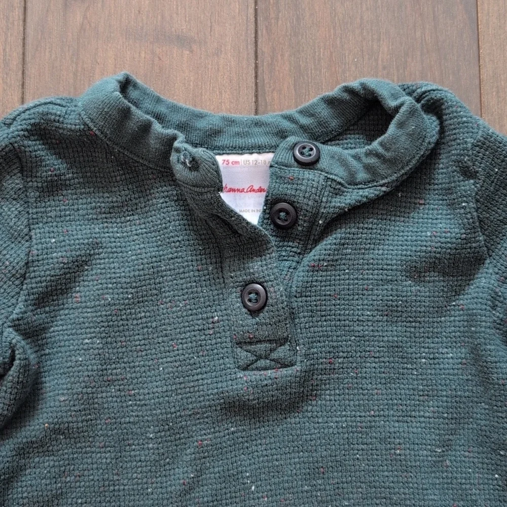 Hanna Andersson 12-18 Months Green Long Sleeve Waffle Henley
